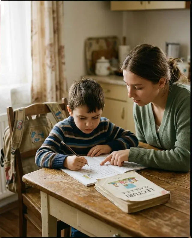 Copil ajutat la teme prin metoda celor 5 pași, afterschool Berceni